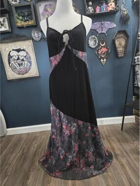 Velvet and floral whimsygoth maxi dress sleeveless